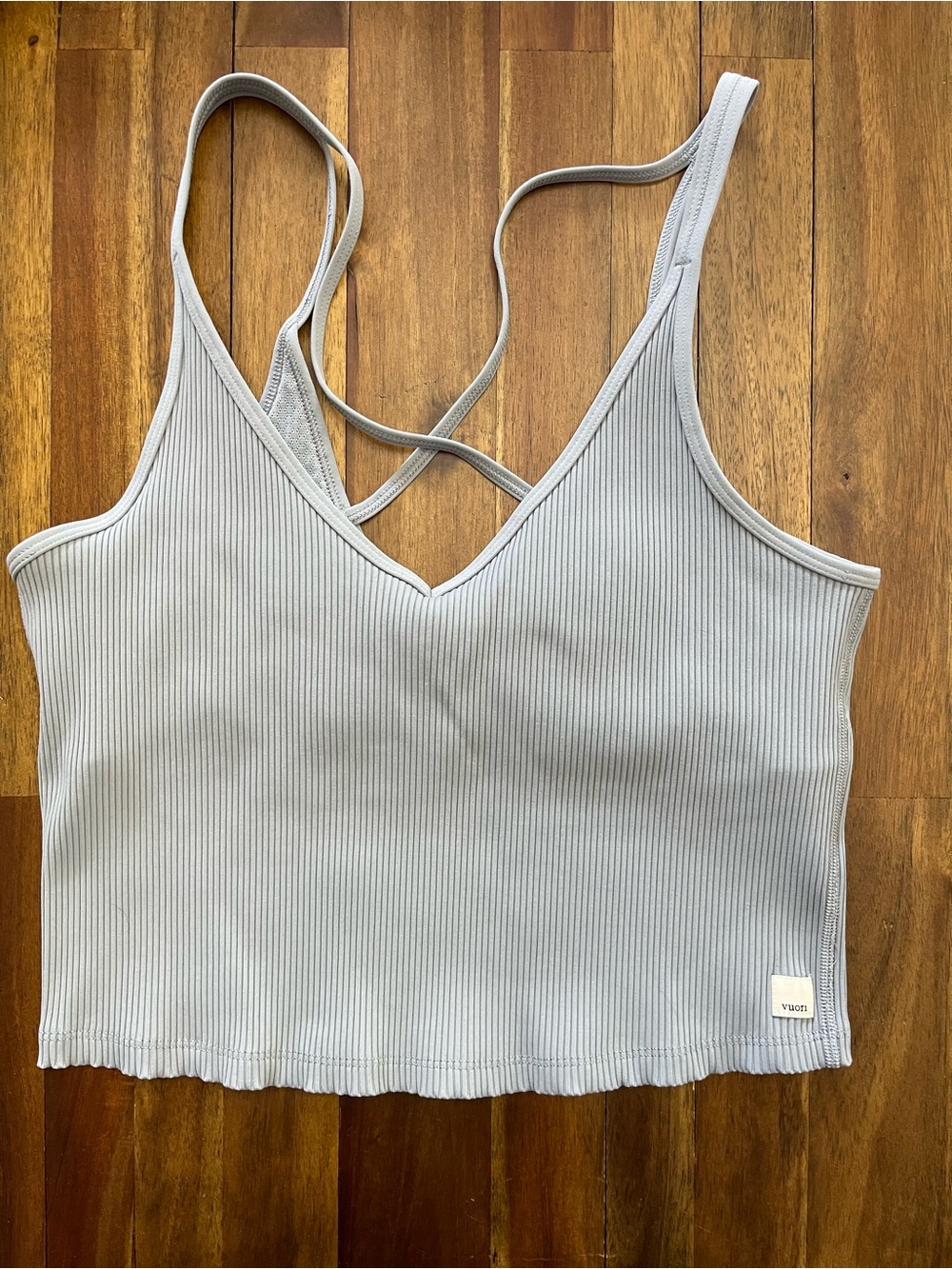 Vuori Rib Crop Tank light blue women’s yoga tank vw189